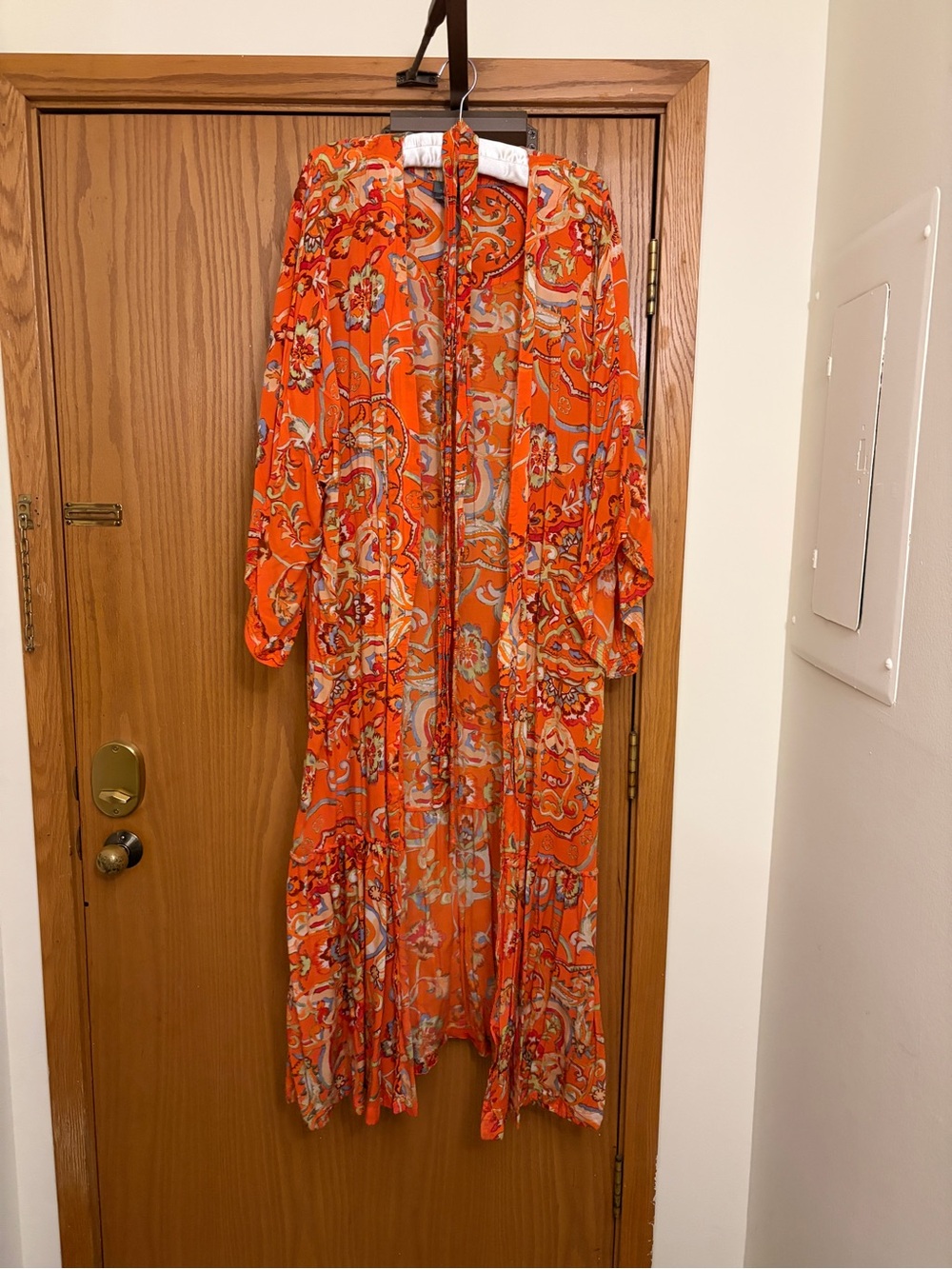 Anthropologie Vibrant Orange Paisley Maxi Kimono